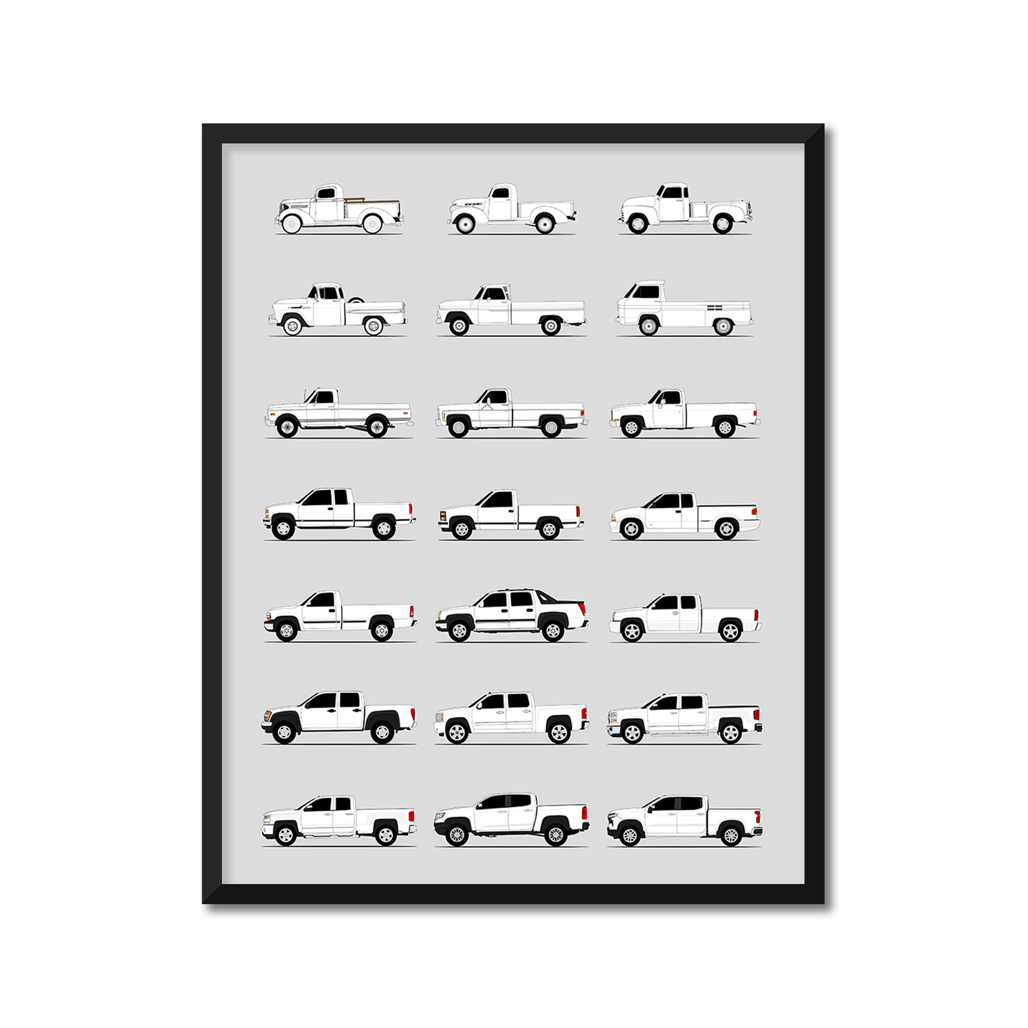Chevy Pickup Truck Generations History and Evolution Poster (Side Profile)