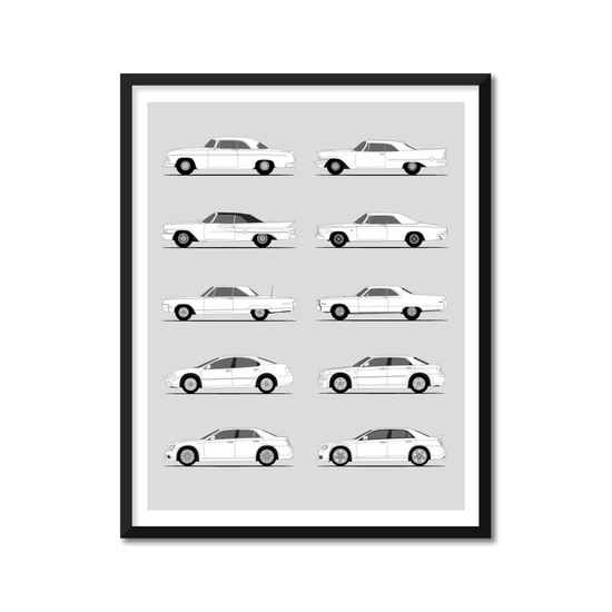 Chrysler 300 Generations History and Evolution Poster (Side Profile)