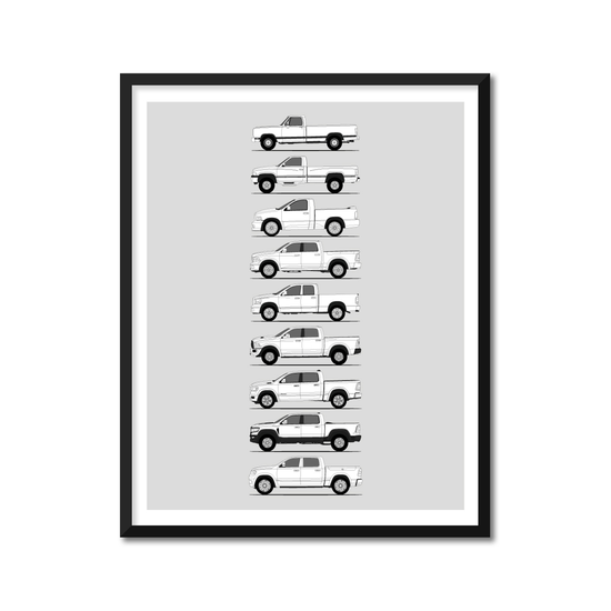 Dodge 1500 Generations History and Evolution Poster (Side Profile)