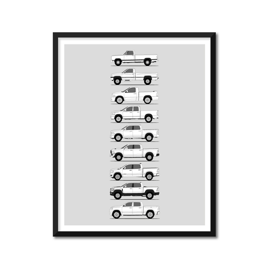 Dodge 1500 Generations History and Evolution Poster (Side Profile)