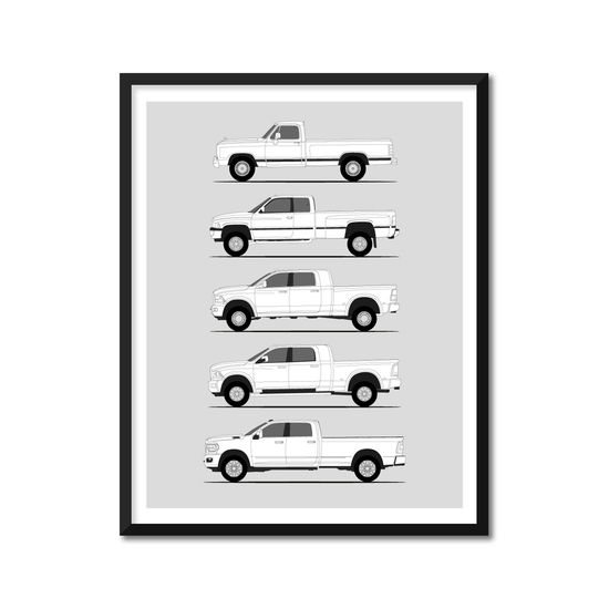 Dodge 3500 Generations History and Evolution Poster (Side Profile)