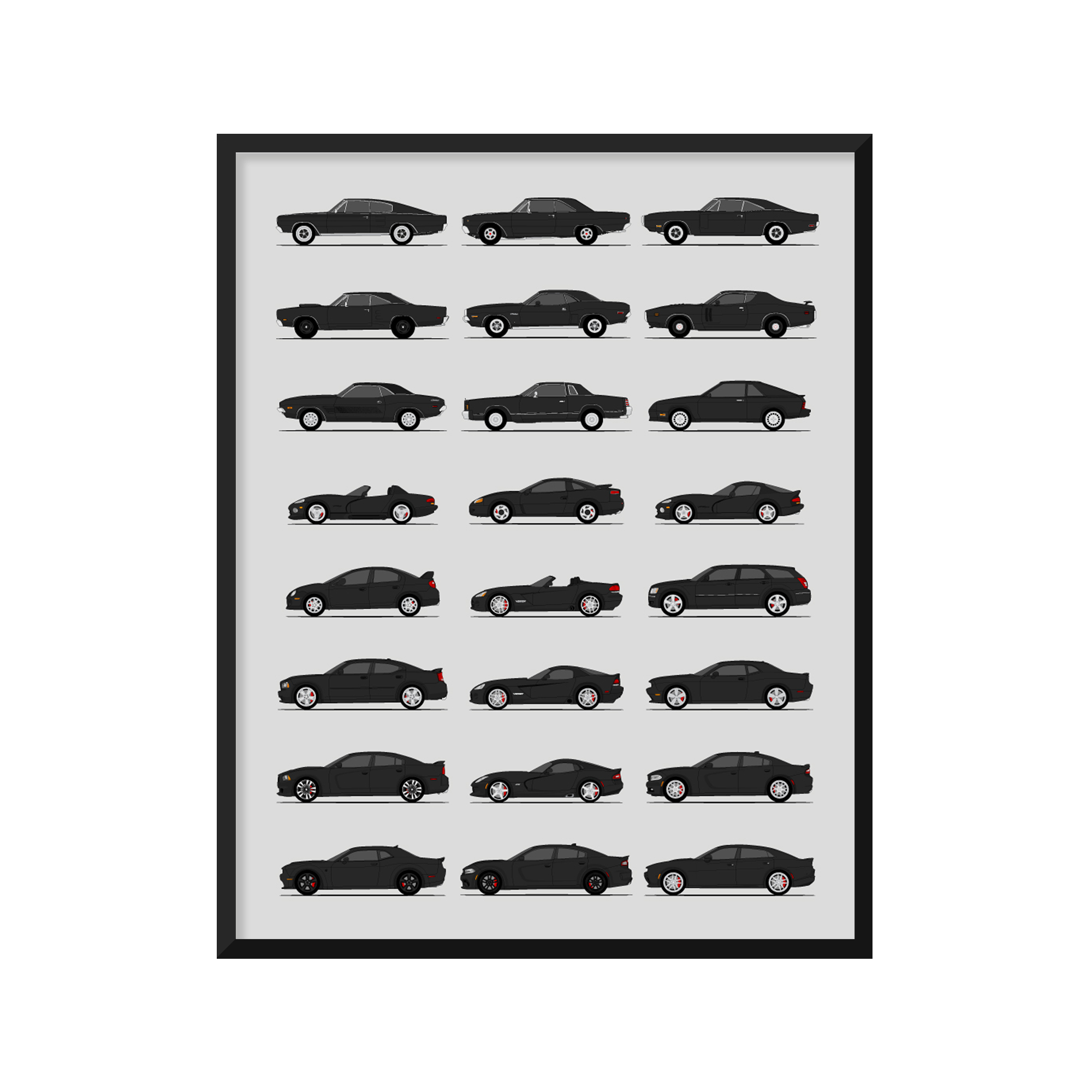 Dodge Best Generations History and Evolution Poster (Side Profile)