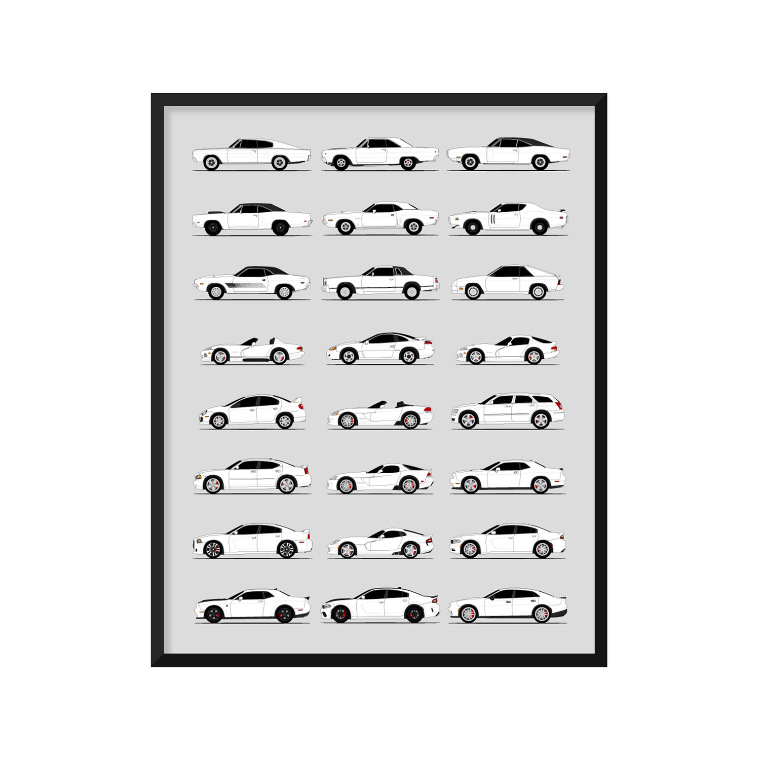 Dodge Best Generations History and Evolution Poster (Side Profile)