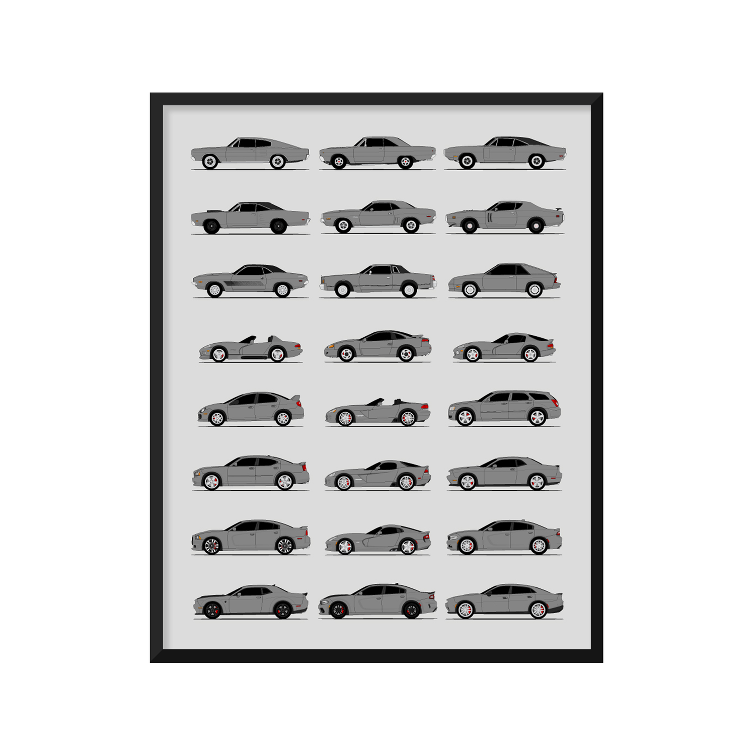 Dodge Best Generations History and Evolution Poster (Side Profile)