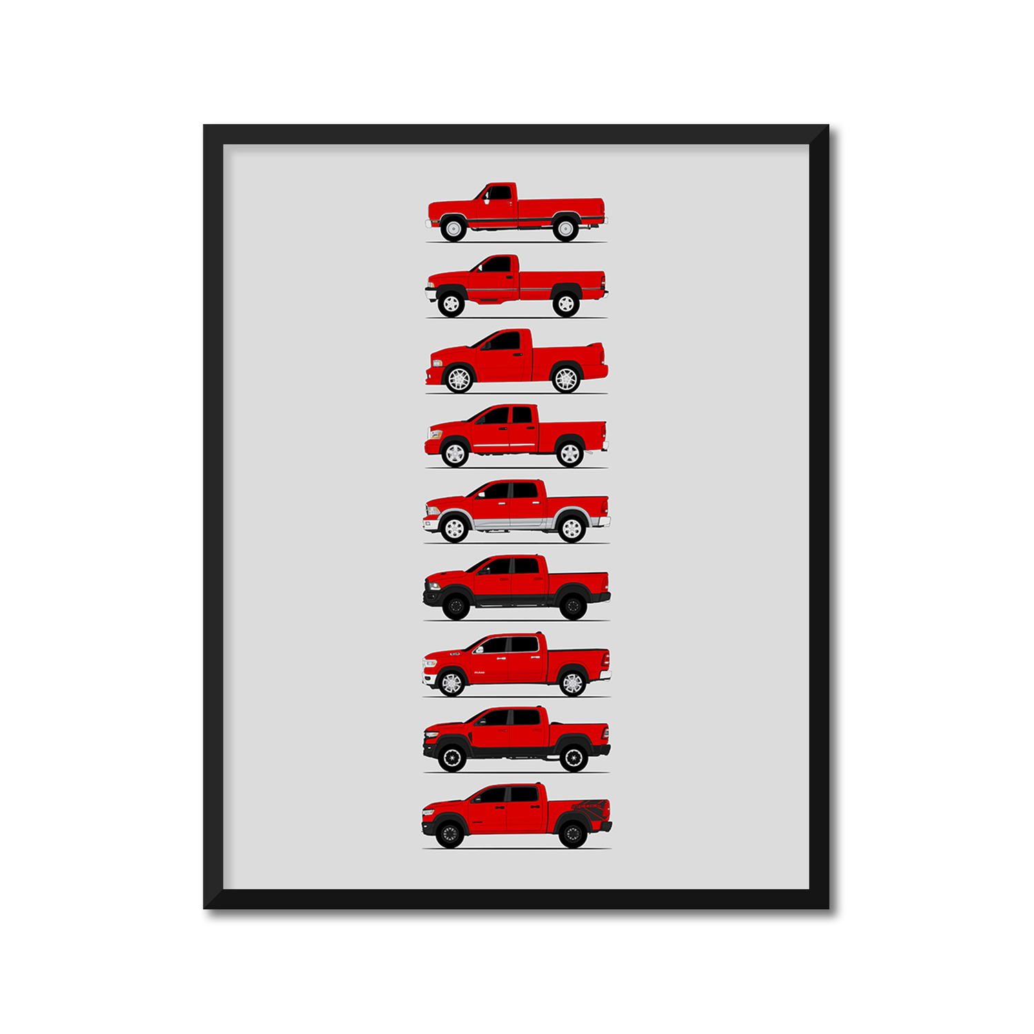 Dodge 1500 Generations History and Evolution Poster (Side Profile)