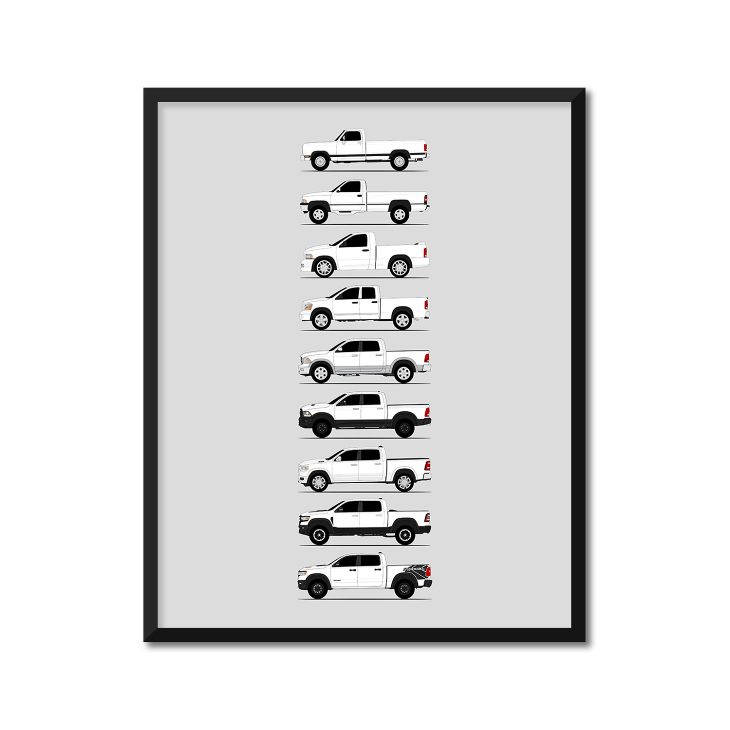 Dodge 1500 Generations History and Evolution Poster (Side Profile)