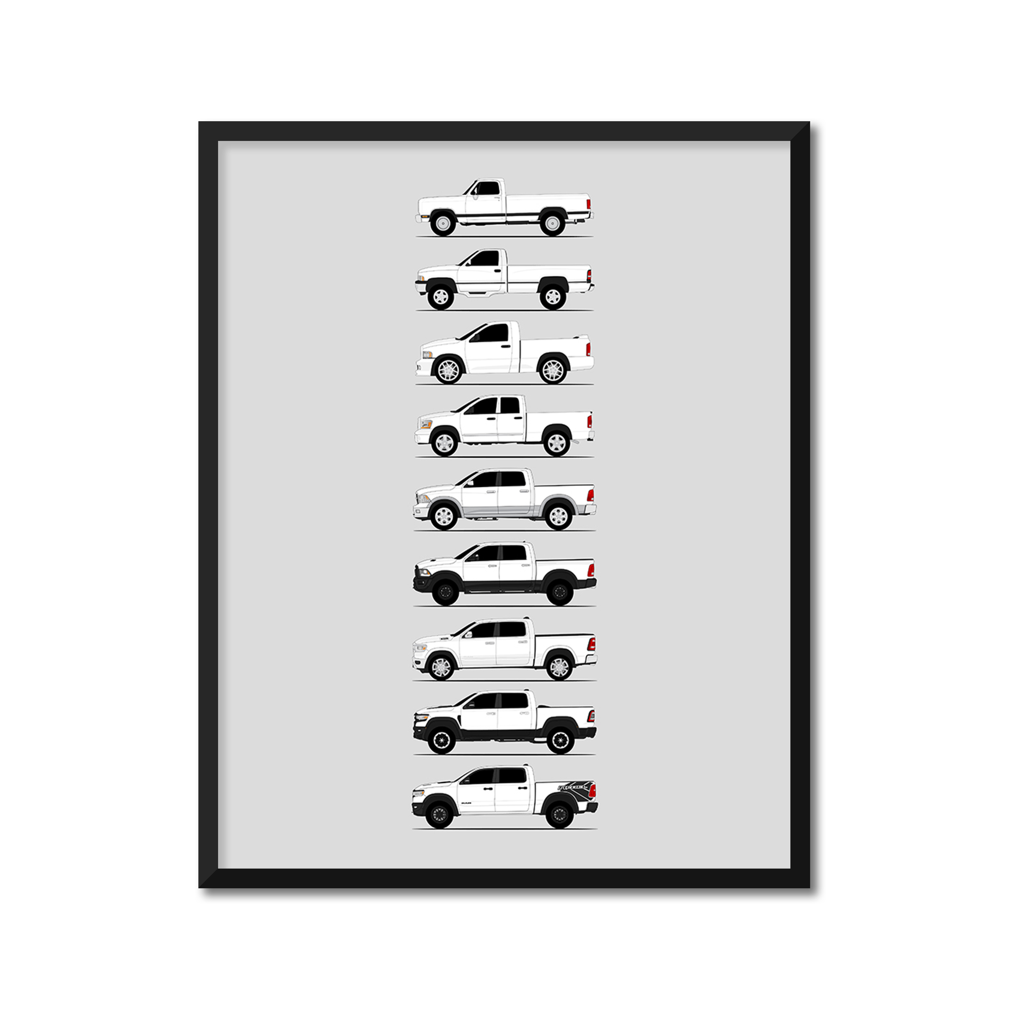 Dodge 1500 Generations History and Evolution Poster (Side Profile)