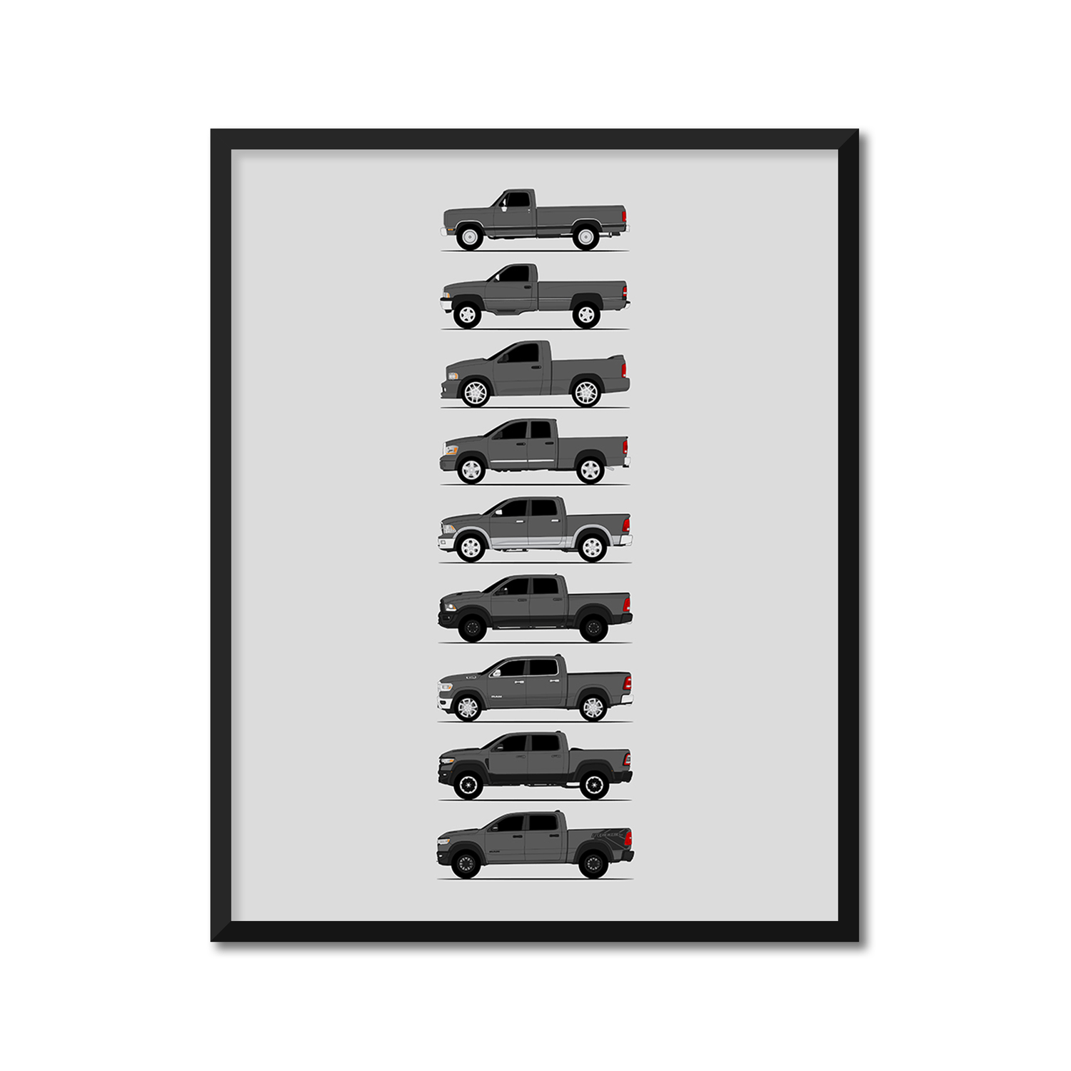Dodge 1500 Generations History and Evolution Poster (Side Profile)