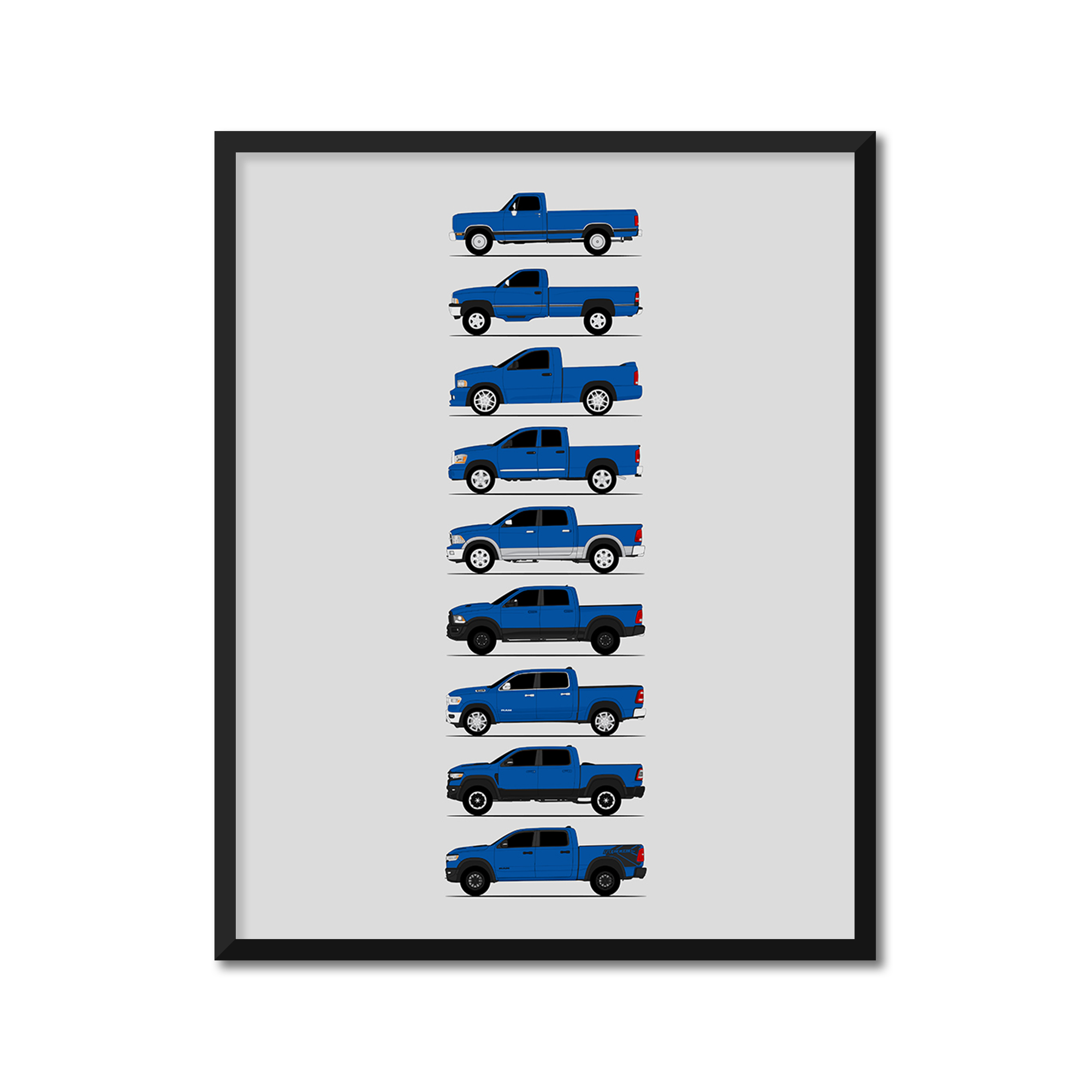 Dodge 1500 Generations History and Evolution Poster (Side Profile)