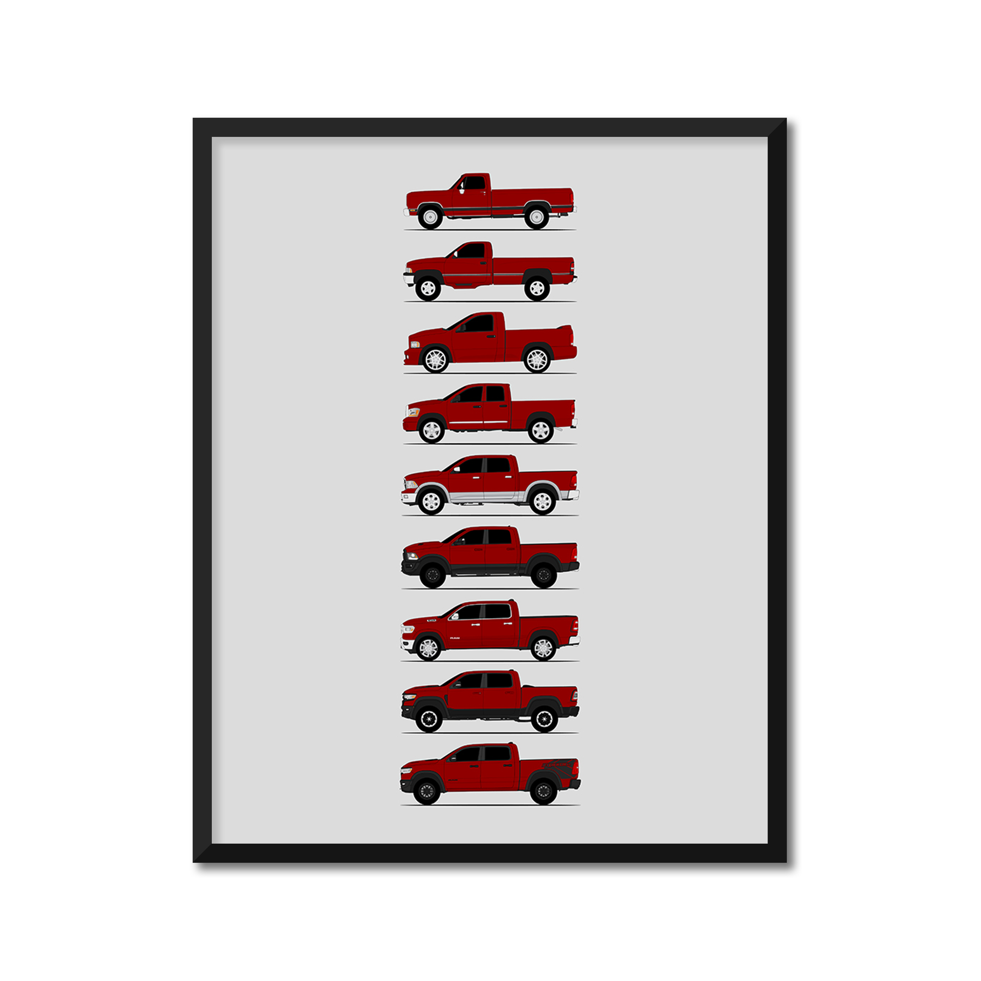 Dodge 1500 Generations History and Evolution Poster (Side Profile)