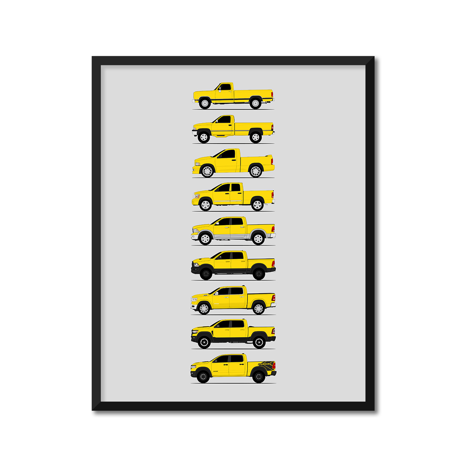 Dodge 1500 Generations History and Evolution Poster (Side Profile)