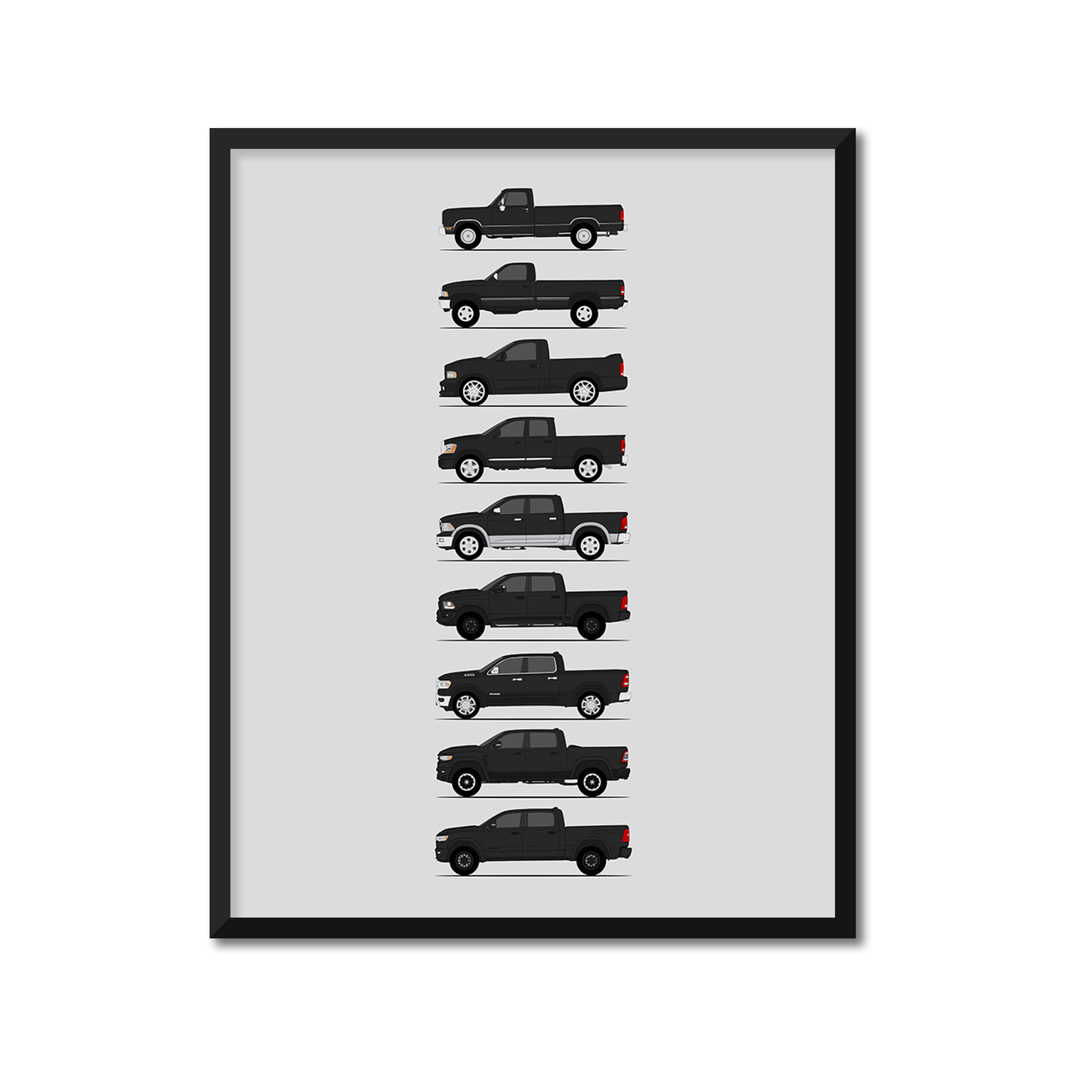 Dodge 1500 Generations History and Evolution Poster (Side Profile)