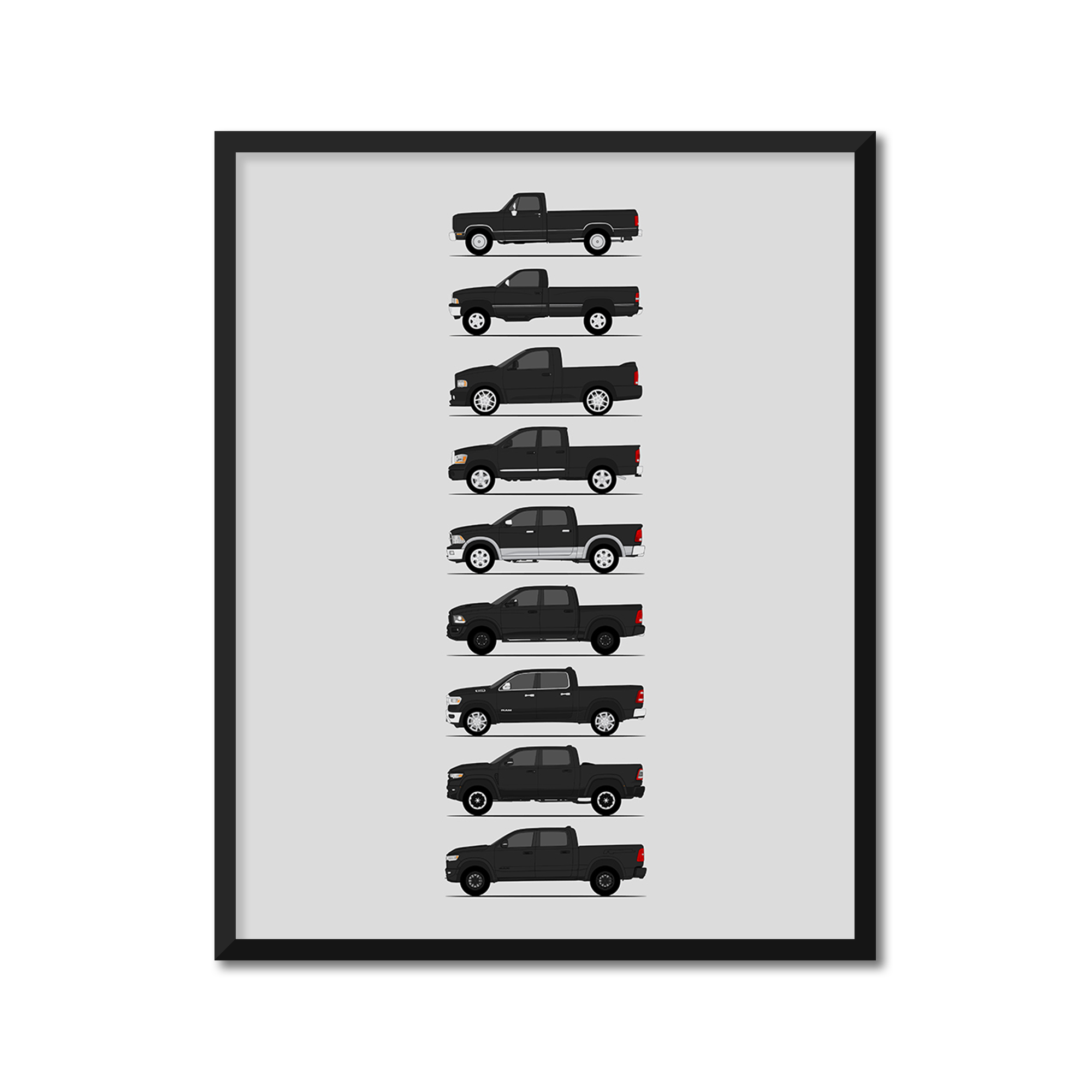 Dodge 1500 Generations History and Evolution Poster (Side Profile)
