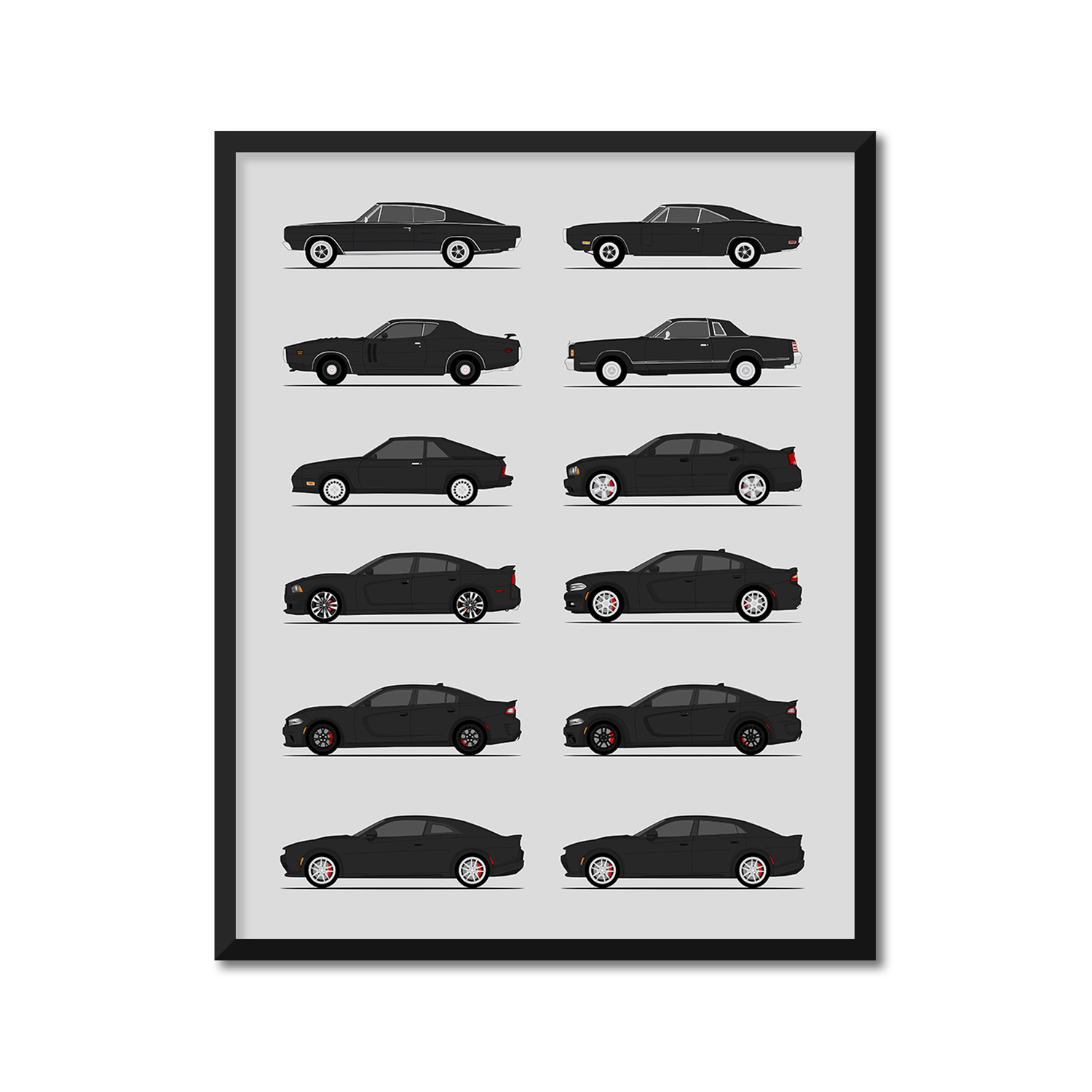 Dodge Charger Generations History and Evolution Poster (Side Profile)