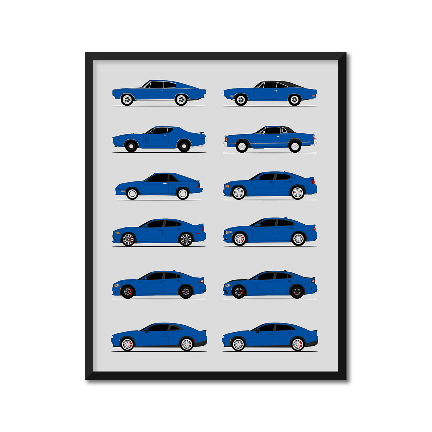 Dodge Charger Generations History and Evolution Poster (Side Profile)