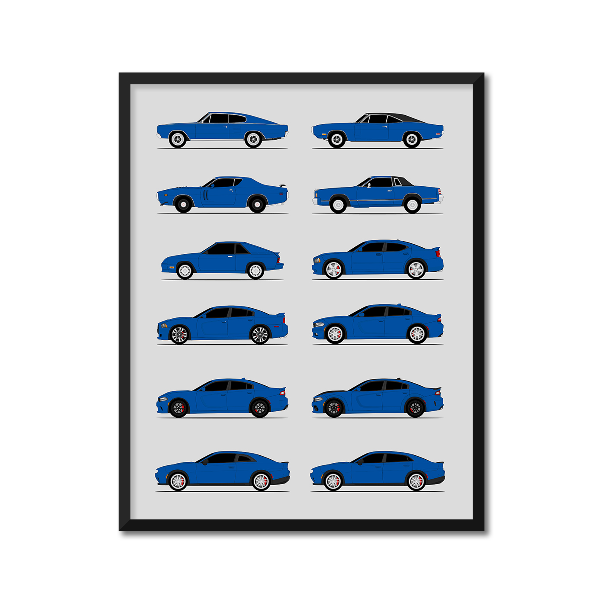 Dodge Charger Generations History and Evolution Poster (Side Profile)