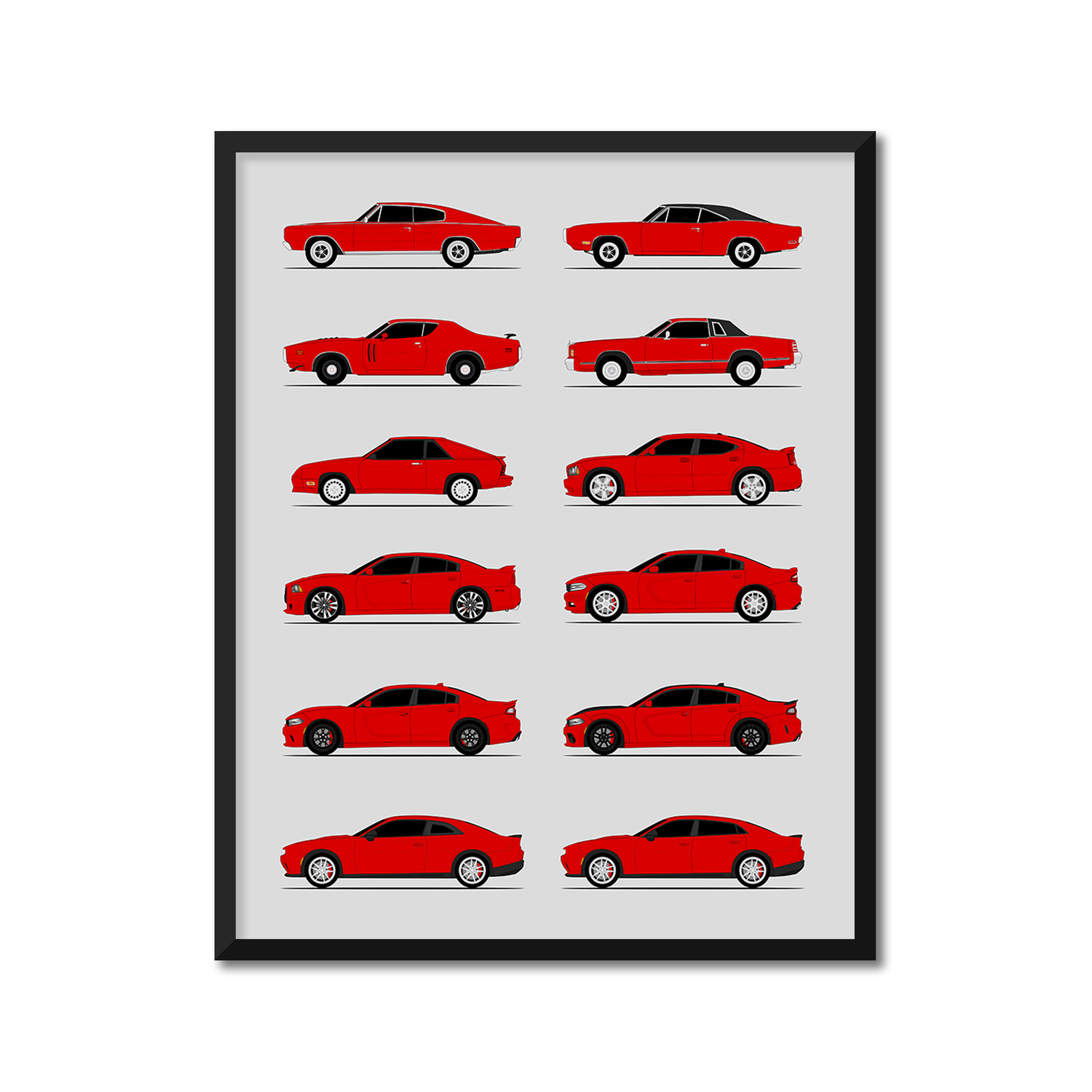 Dodge Charger Generations History and Evolution Poster (Side Profile)