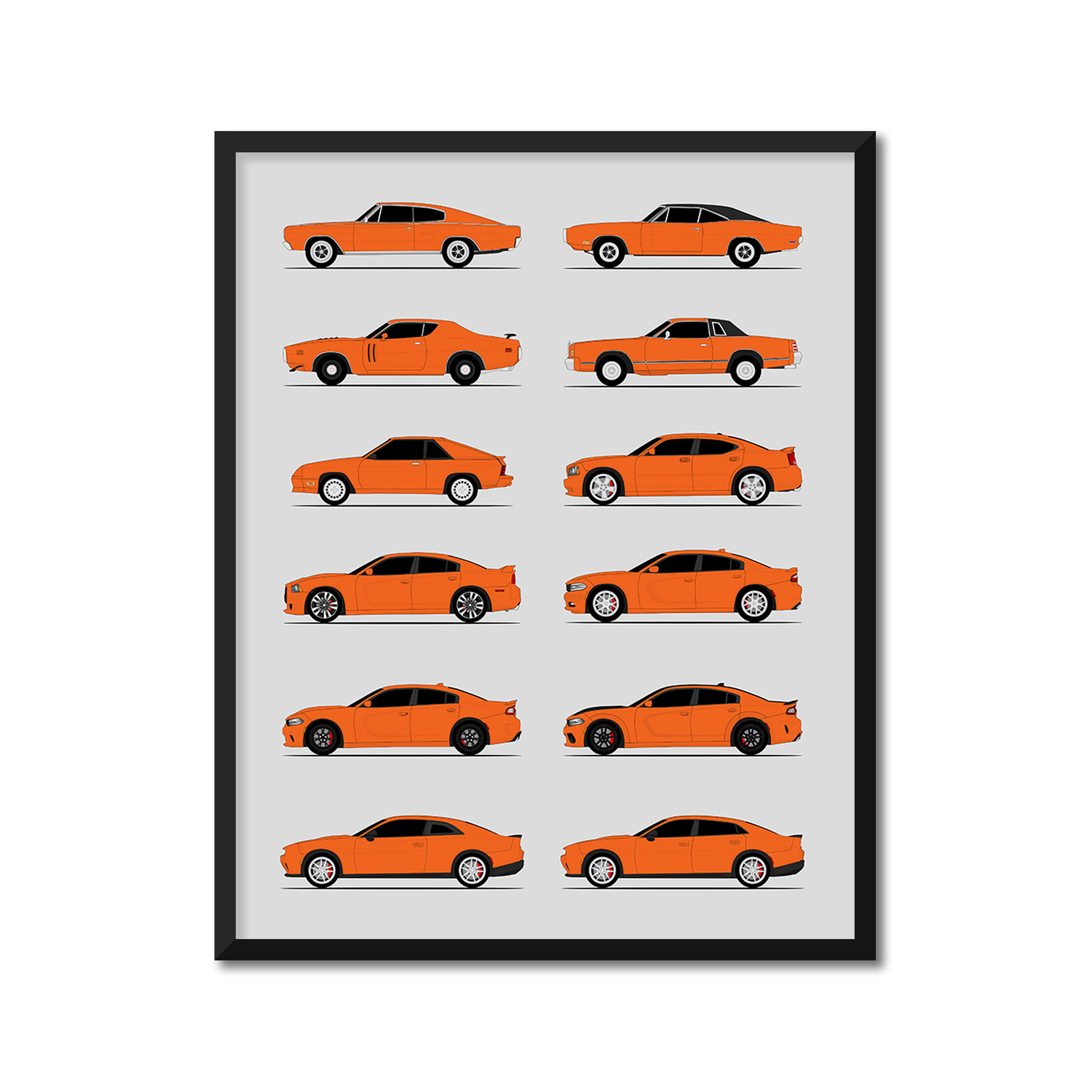 Dodge Charger Generations History and Evolution Poster (Side Profile)