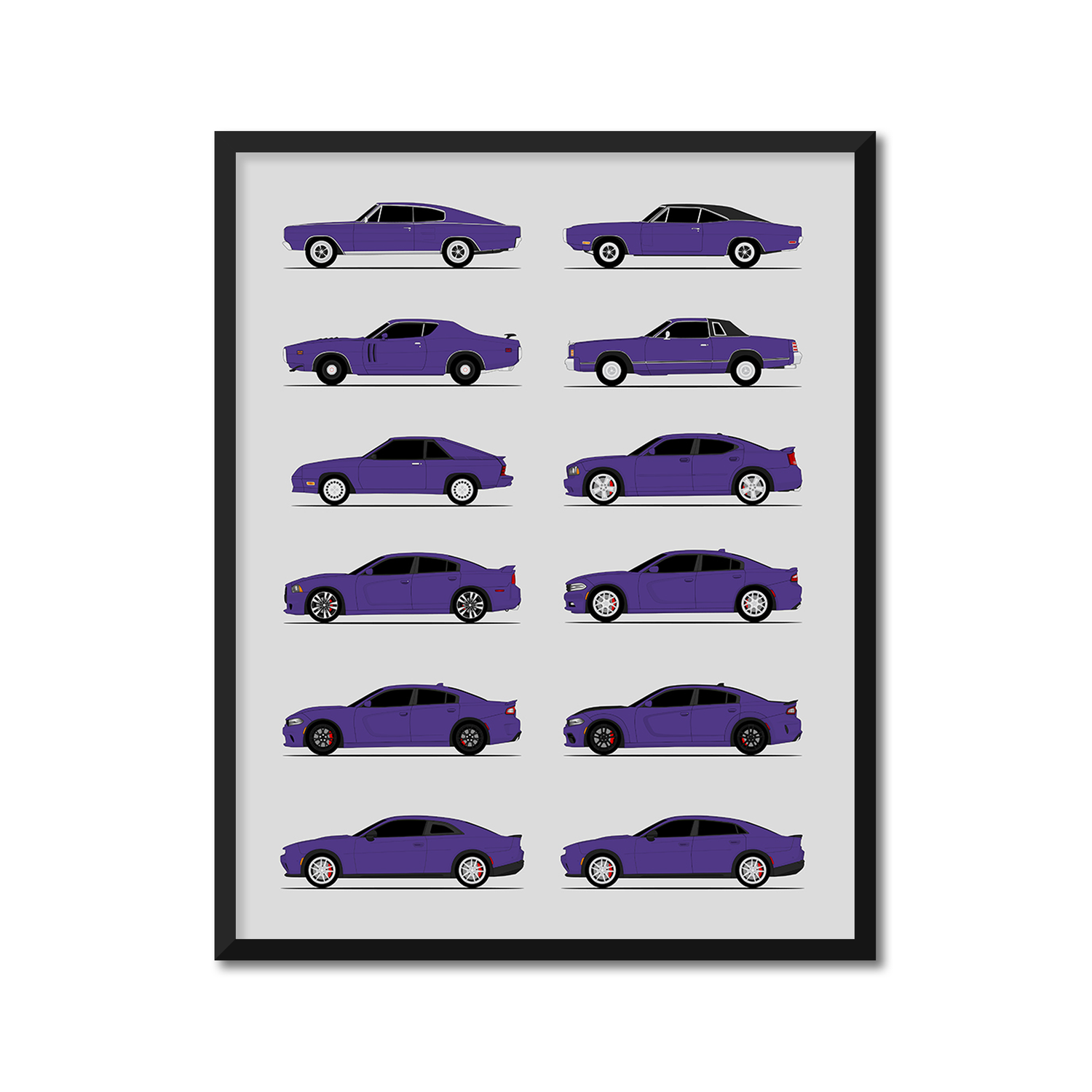 Dodge Charger Generations History and Evolution Poster (Side Profile)