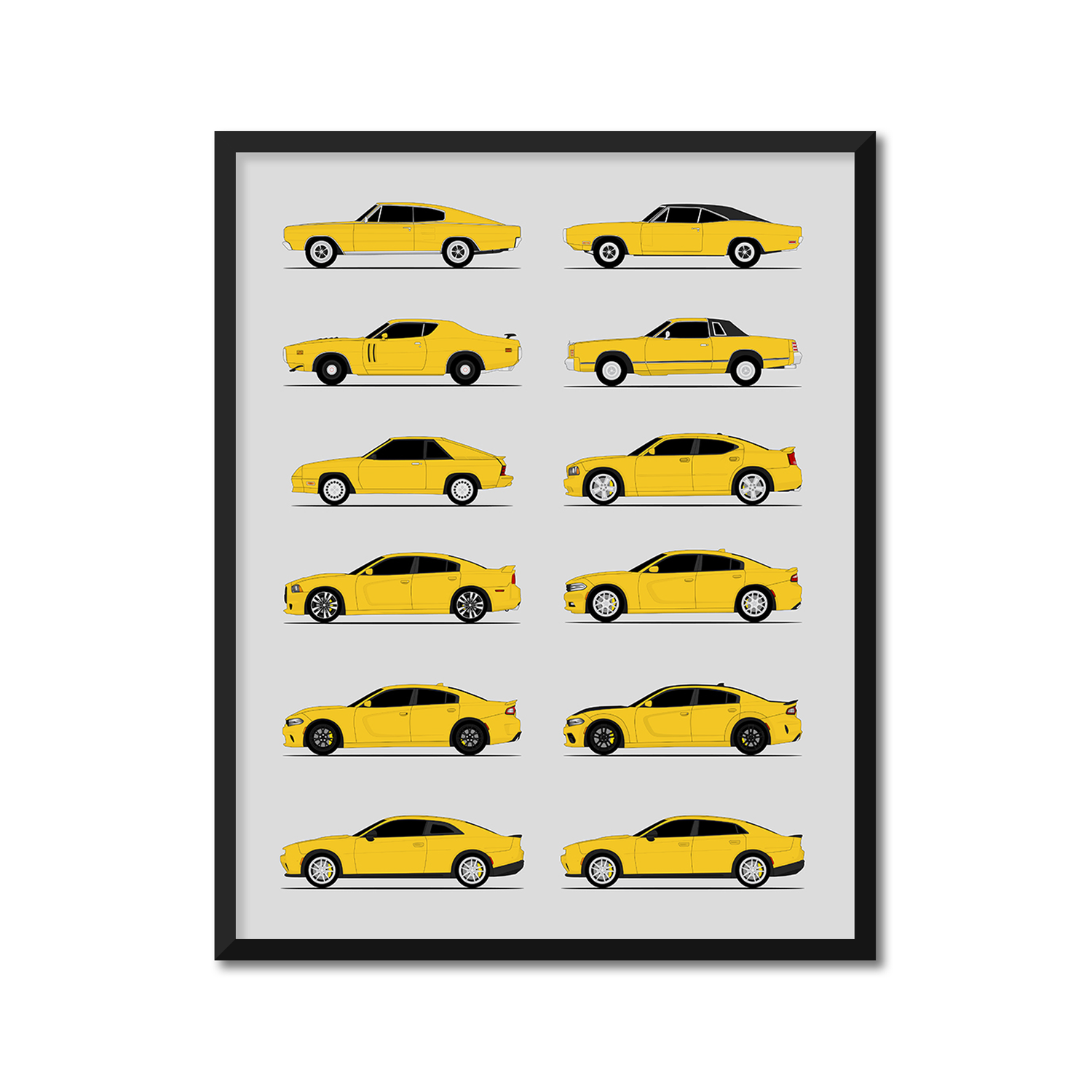 Dodge Charger Generations History and Evolution Poster (Side Profile)