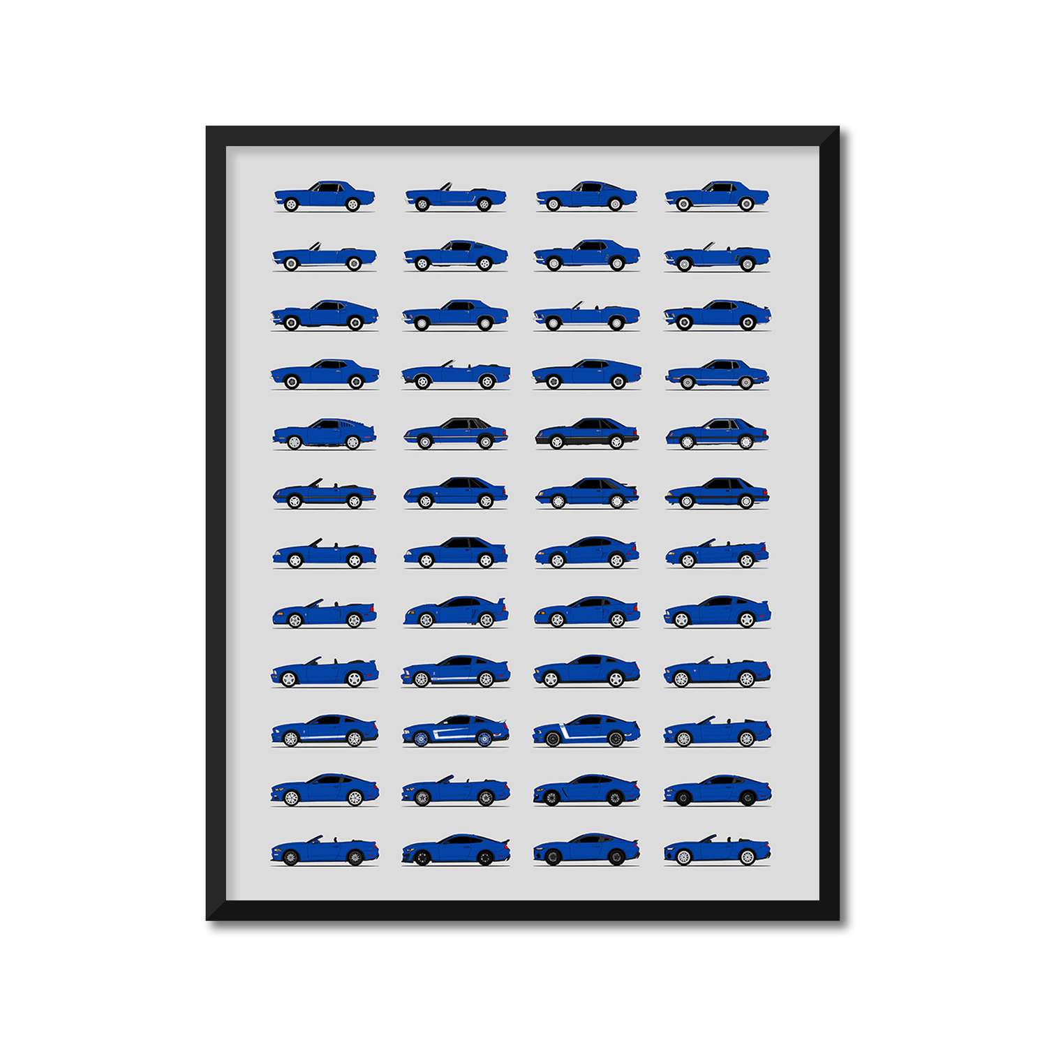 Ford Mustang Best Generations History and Evolution Poster (Side Profile)