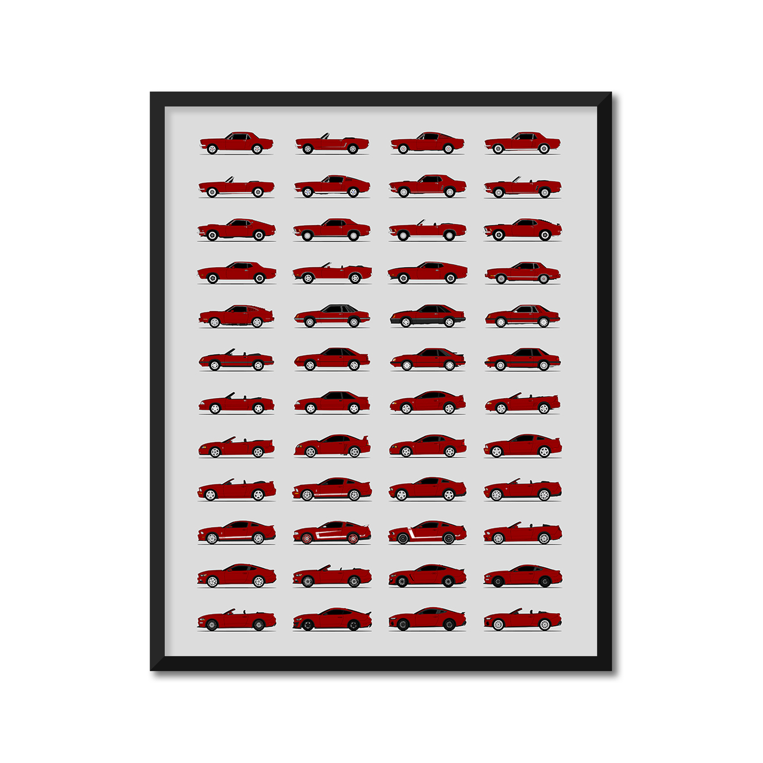 Ford Mustang Best Generations History and Evolution Poster (Side Profile)