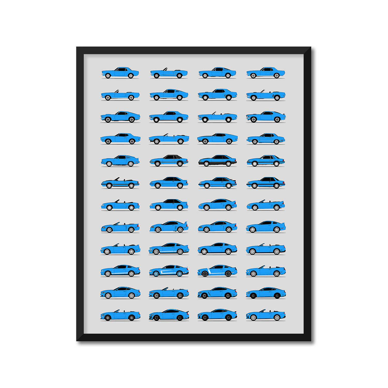 Ford Mustang Best Generations History and Evolution Poster (Side Profile)