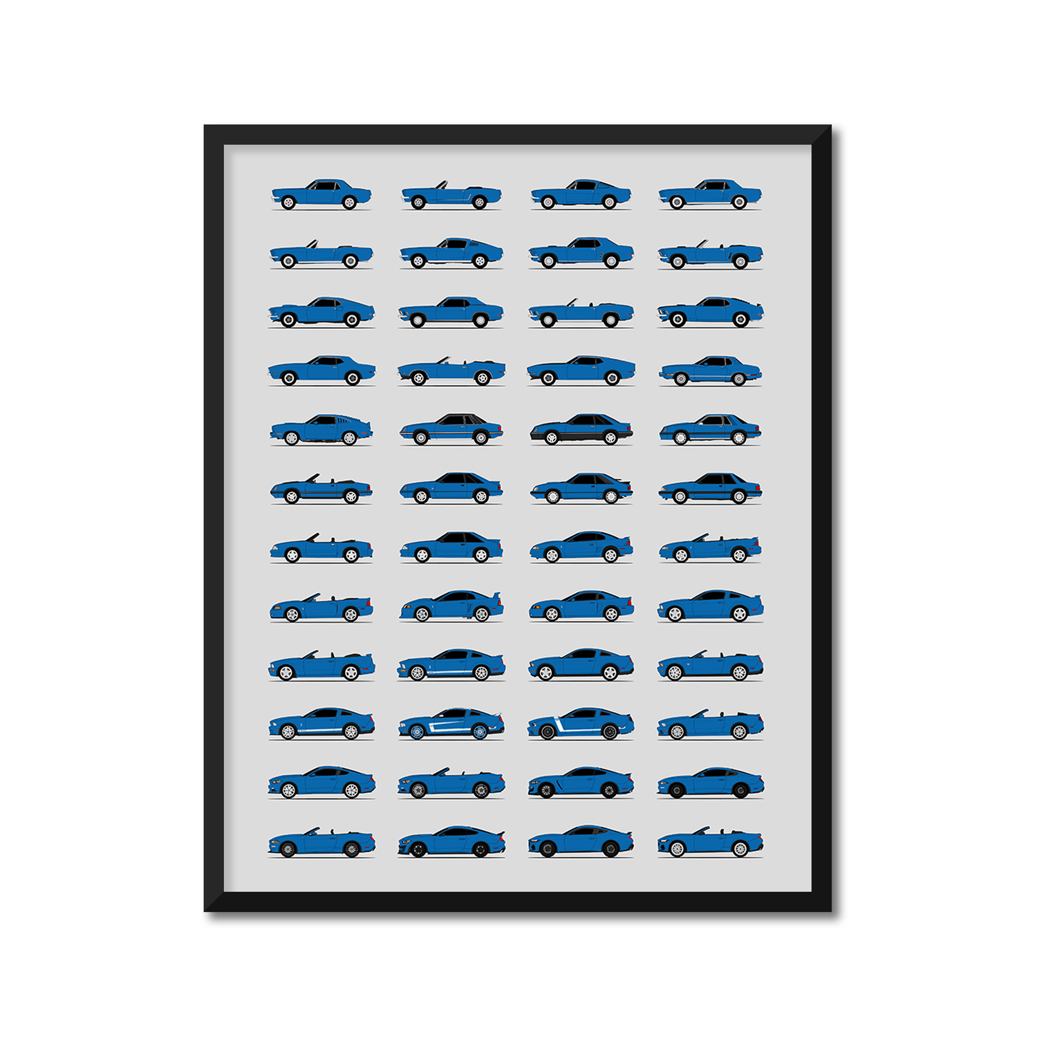 Ford Mustang Best Generations History and Evolution Poster (Side Profile)