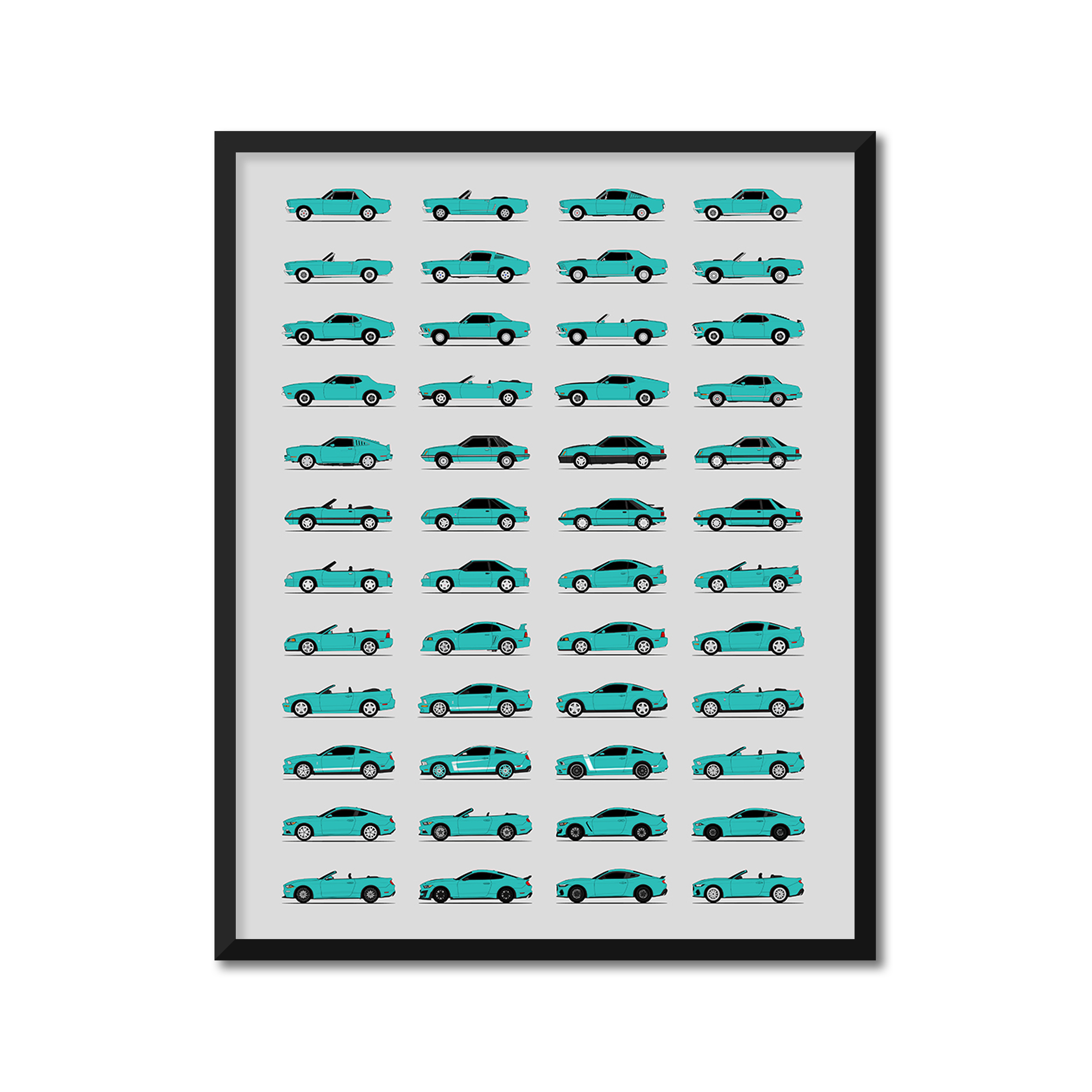 Ford Mustang Best Generations History and Evolution Poster (Side Profile)