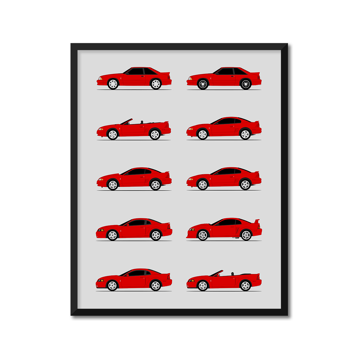 Ford Mustang SVT Cobra R Generations History and Evolution Poster (Side Profile)