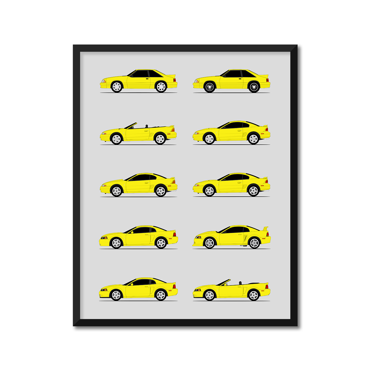 Ford Mustang SVT Cobra R Generations History and Evolution Poster (Side Profile)