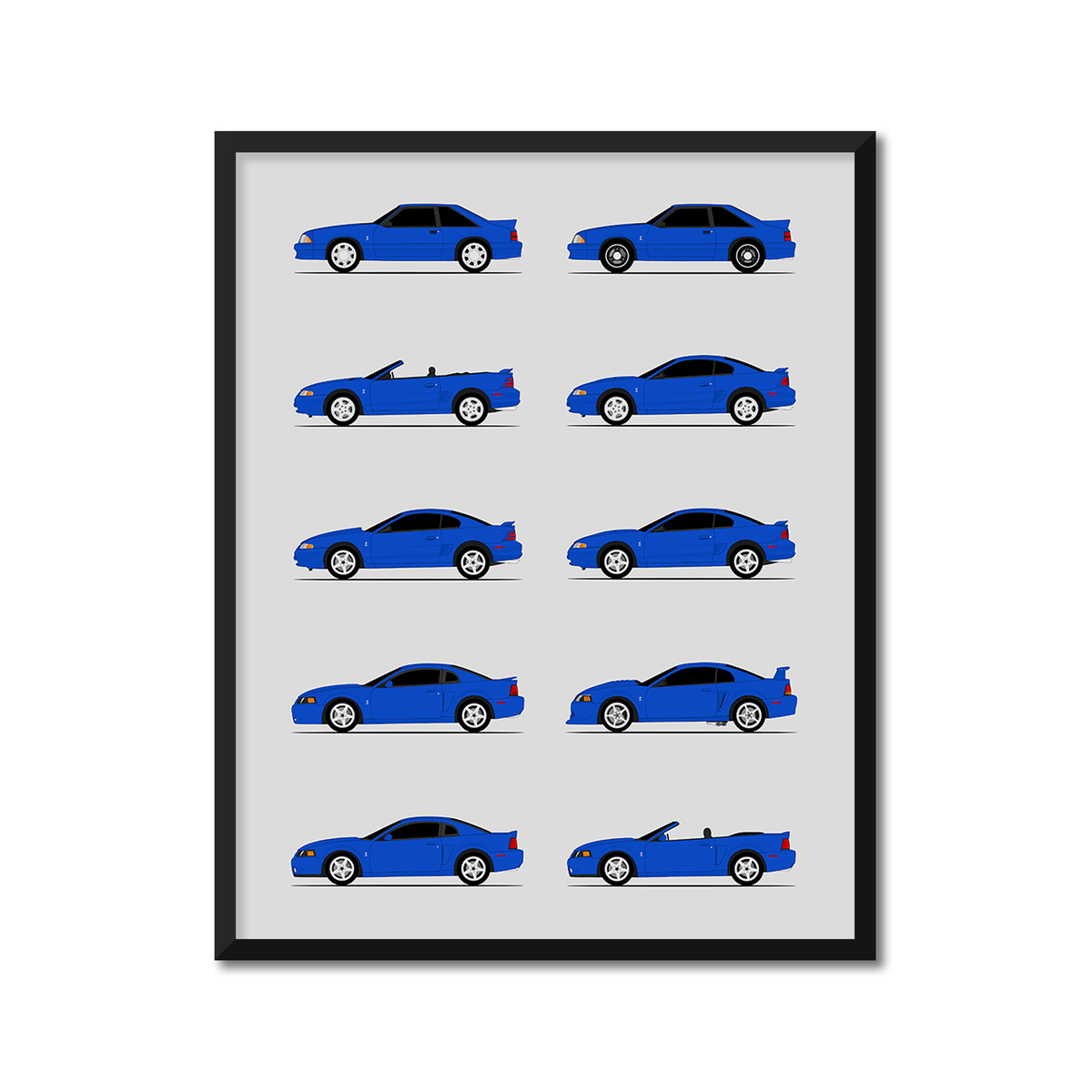 Ford Mustang SVT Cobra R Generations History and Evolution Poster (Side Profile)