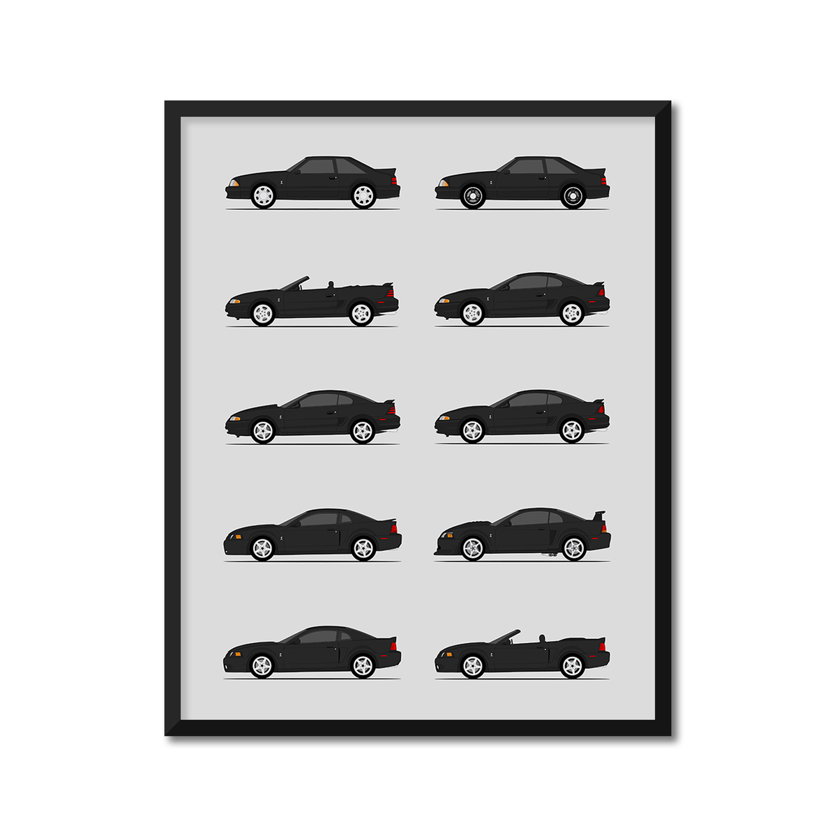 Ford Mustang SVT Cobra R Generations History and Evolution Poster (Side Profile)
