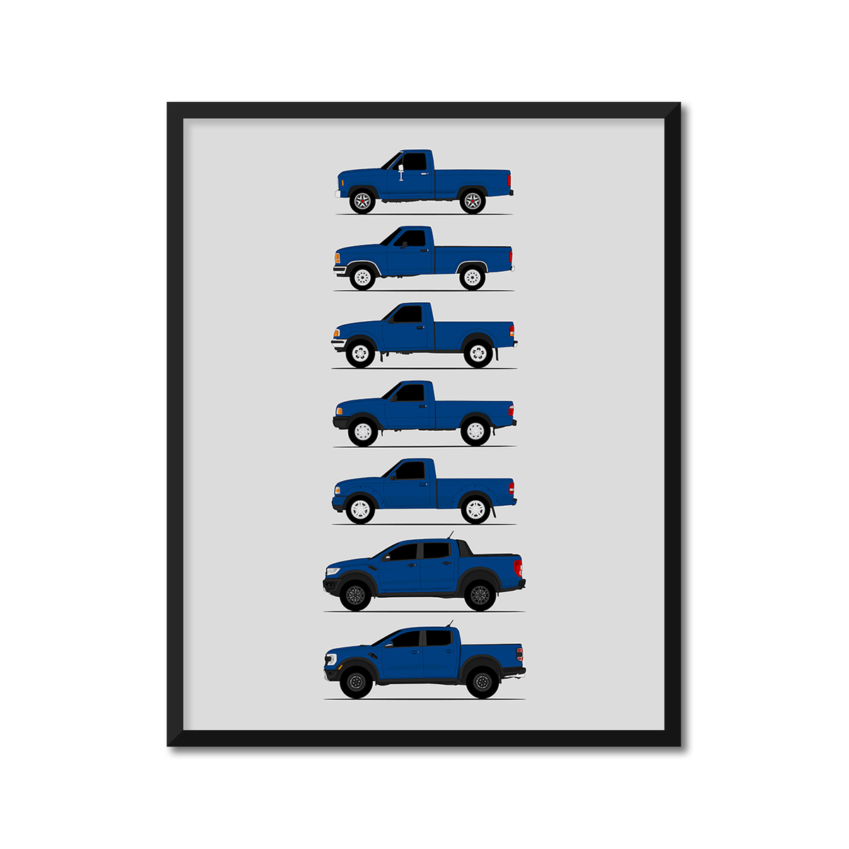 Ford Ranger Generations History and Evolution Poster (Side Profile)