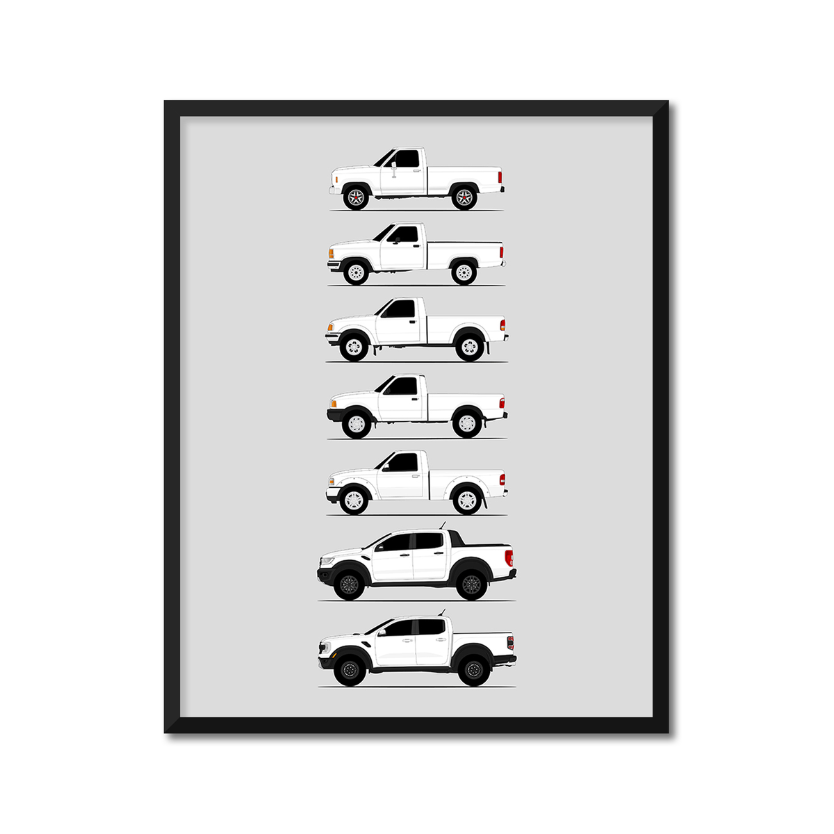 Ford Ranger Generations History and Evolution Poster (Side Profile)