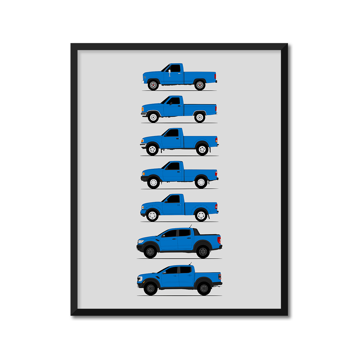 Ford Ranger Generations History and Evolution Poster (Side Profile)