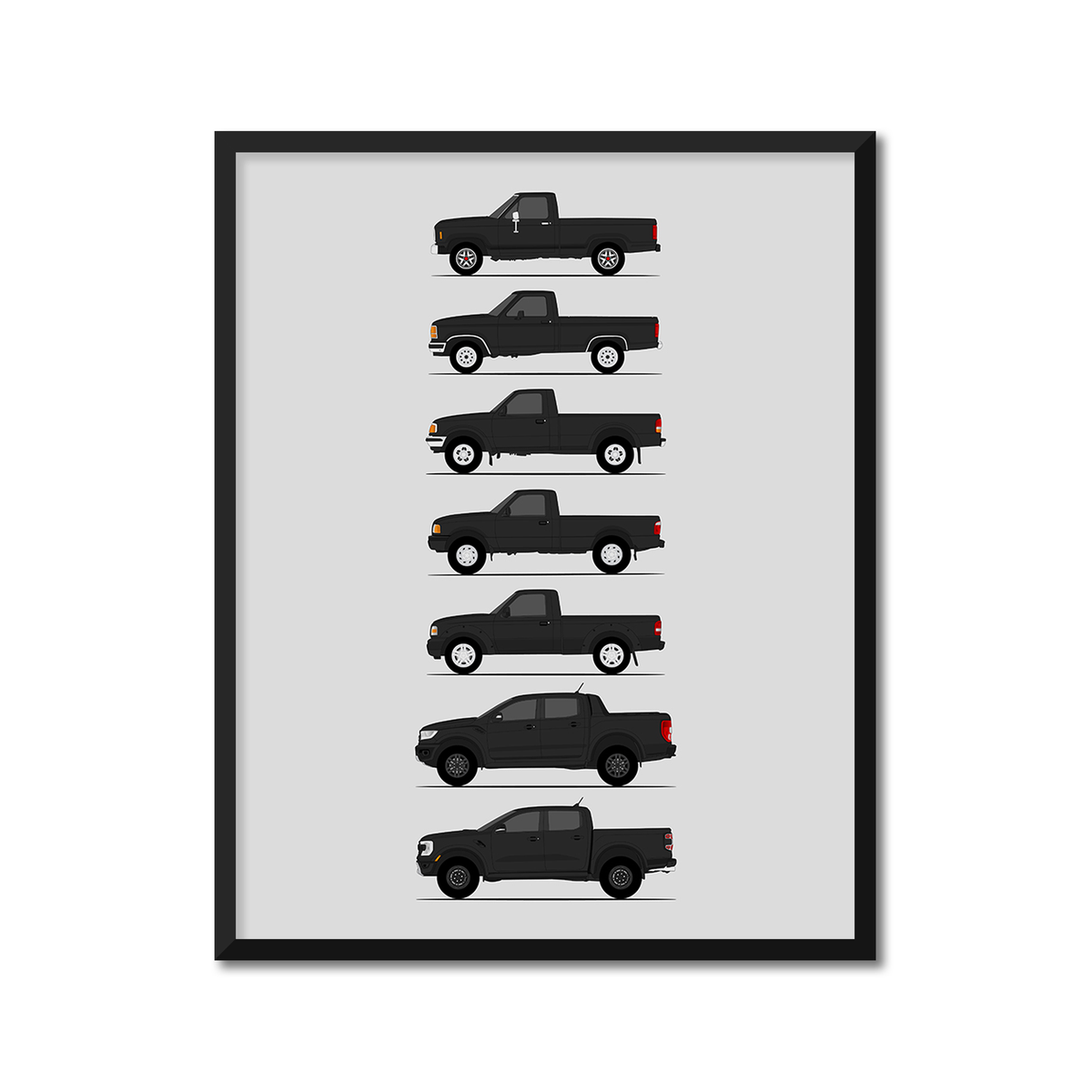 Ford Ranger Generations History and Evolution Poster (Side Profile)