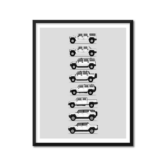 GMC Hummer Generations History and Evolution Poster (Side Profile)