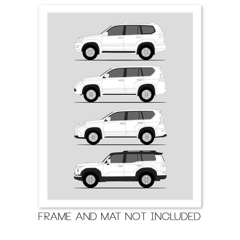 Lexus GX Generations History and Evolution Poster (Side Profile)