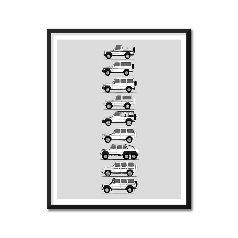 Mercedes Benz G-Class Generations History and Evolution Poster (Side Profile)