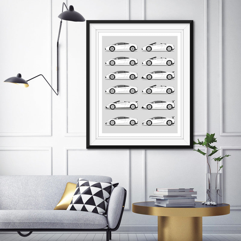 Lamborghini Gallardo Generations History and Evolution Poster (Side Profile)