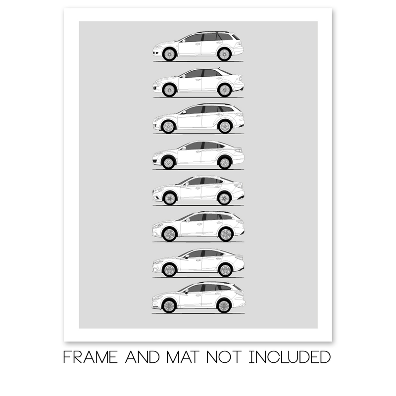 Mazda 6 Generations History and Evolution Poster (Side Profile)