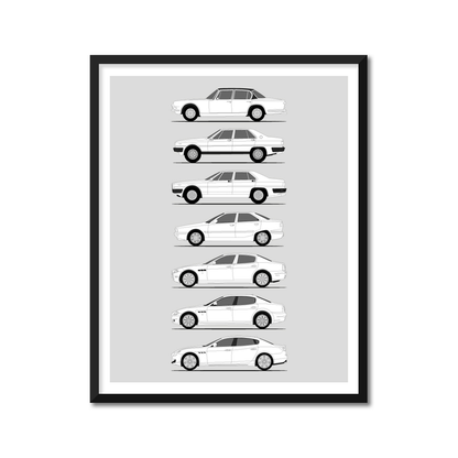 Maserati Quattroporte Generations History and Evolution Poster (Side Profile)