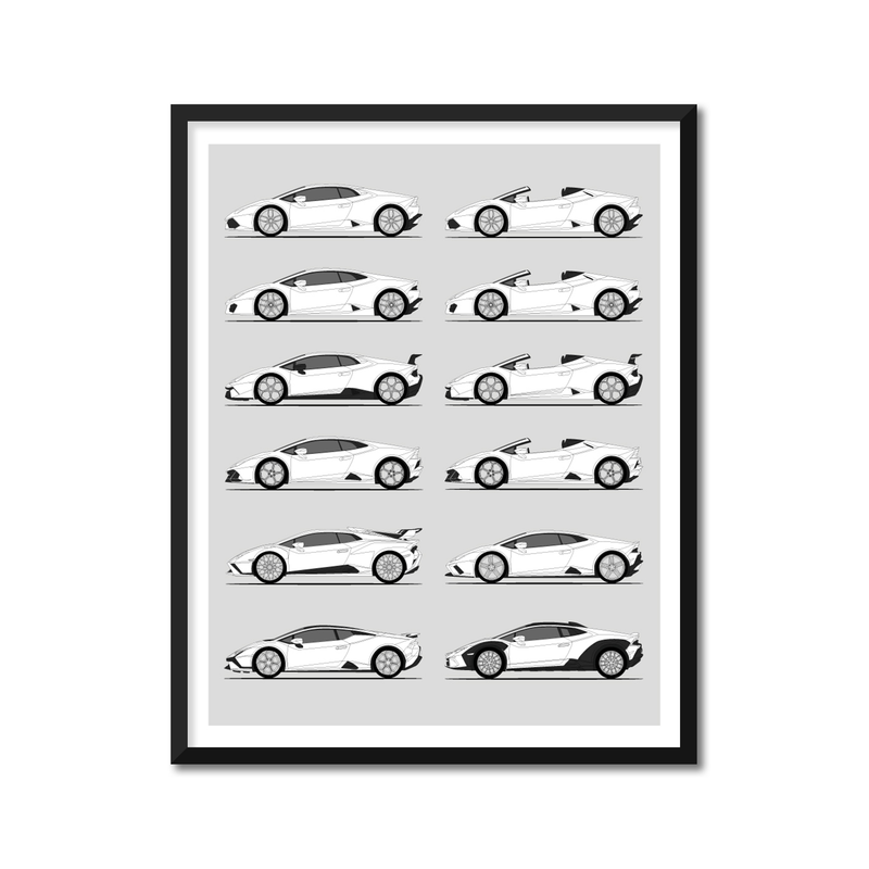 Lamborghini Huracan Generations History and Evolution Poster (Side Profile)