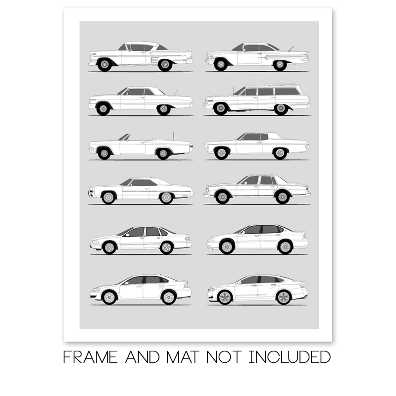 Chevy Impala Generations History and Evolution Poster (Side Profile ...