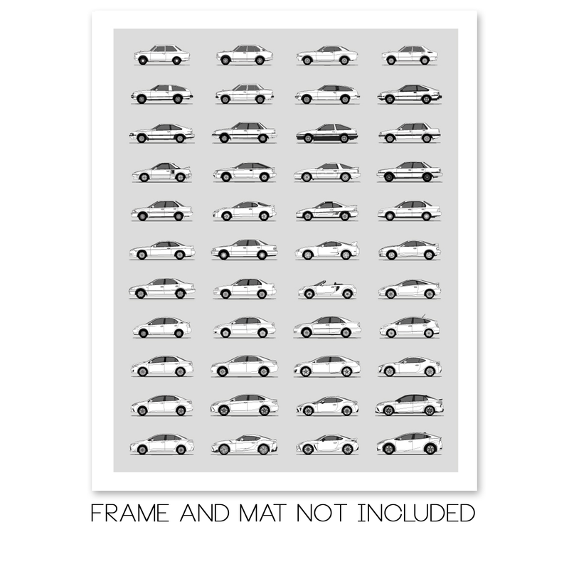 Toyota Best Generations History and Evolution Poster (Side Profile)
