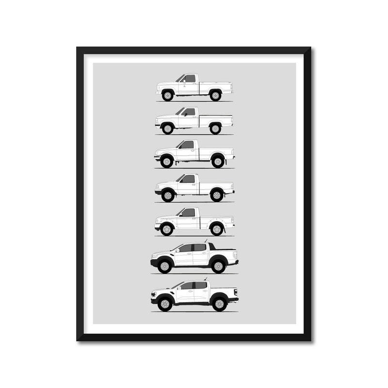 Ford Ranger Generations Years Ford Ranger Generations History and Evolution Poster (Side Profile ...