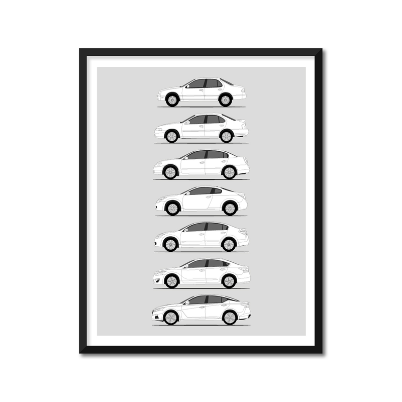 Nissan Altima Generations History and Evolution Poster (Side Profile)
