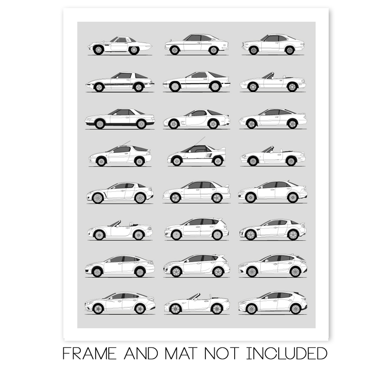 Mazda Best Generations History and Evolution Poster (Side Profile)