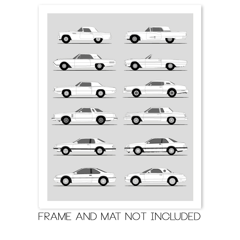 Ford Thunderbird Generations History and Evolution Poster (Side Profile)